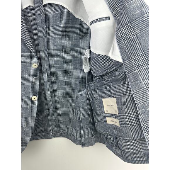 Zara Man Blazer Jacket Plaid Houndstooth Navy Blue & White US Men's Size 42 - Picture 7 of 13